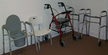 Walkers, bedside commodes and rollabouts