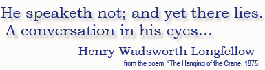 He speaketh not, yet there lies a conversation in his eyes. - Henry Wadsworth Longfellow